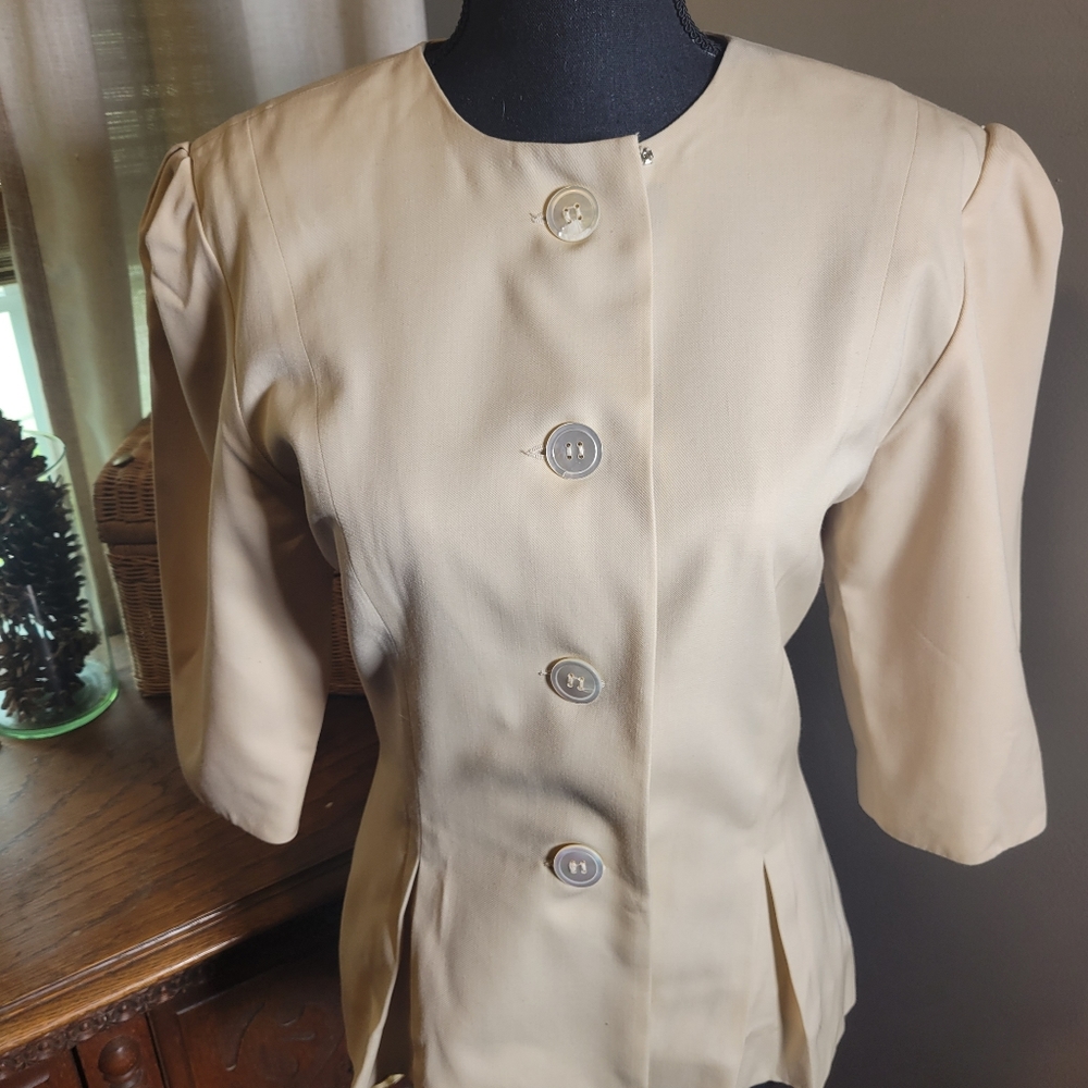 Vintage Albert Nipon Wool Peplum Puff Sleeve Blaz… - image 2